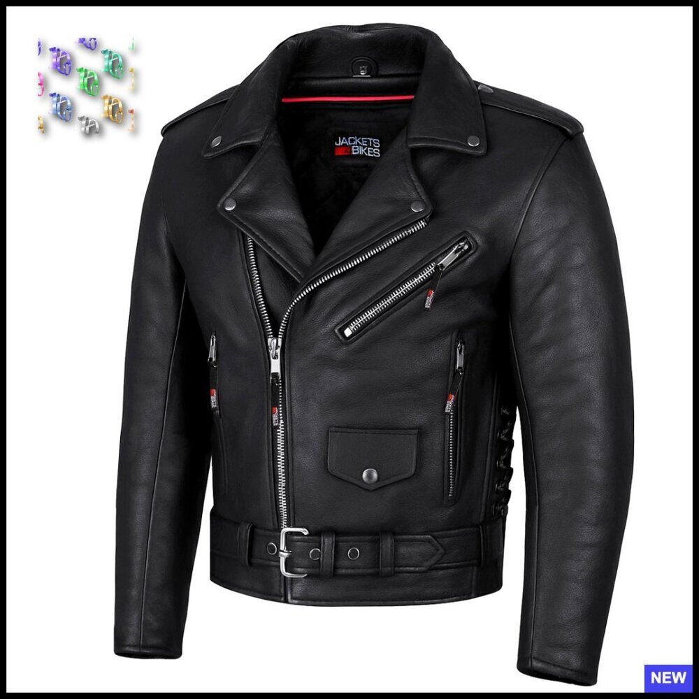 Classic Motorcycle Jacket Premium Buffalo Leather Insulated Liner Side Laces